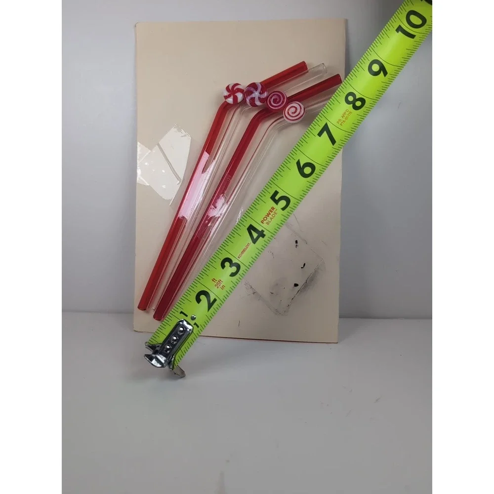 Pier 1 Glass Straws Swizzle Sticks Stirrers Red/White Peppermint Candies Vintage
